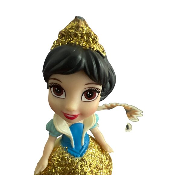 Disney Princess Snow White Mini Figure Poseable Doll Gold Glitter Dress Crown - Picture 2 of 5